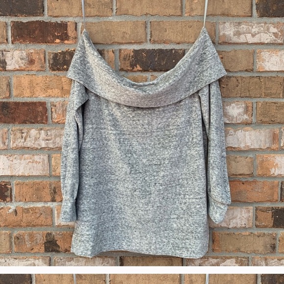 LOFT Off Shoulder Velour Top Grey Melange NEW - Picture 4 of 5